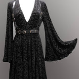 Nyx - Bell Sleeved Velvet Damask Dress with Harness