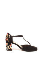 Frenchie T-Strap Embroidered Heels