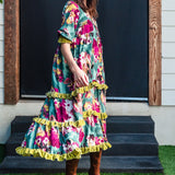 Ophelia Velvet Ruffle Maxi Dress in Fuchsia Fae
