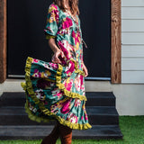 Ophelia Velvet Ruffle Maxi Dress in Fuchsia Fae
