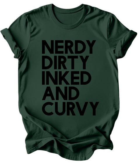 Nerdy Dirty Inked and Curvy T-Shirt: Burgundy or Emerald