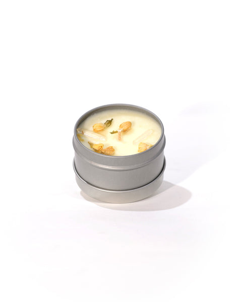 Honeysuckle Jasmine Ritual Candle with Quartz and Herbs