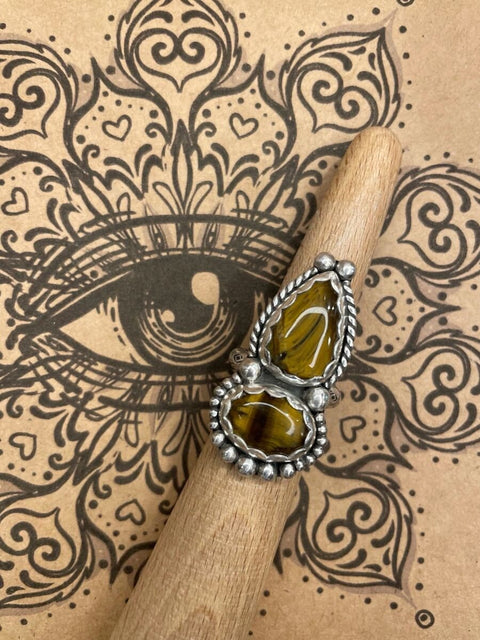 Idelle - Tiger Eye Double Gemstone Boho Ring