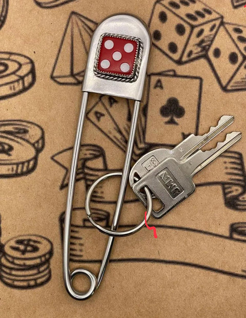 Zuri - Jumbo Safety Pin with Red Dice White Pips #5