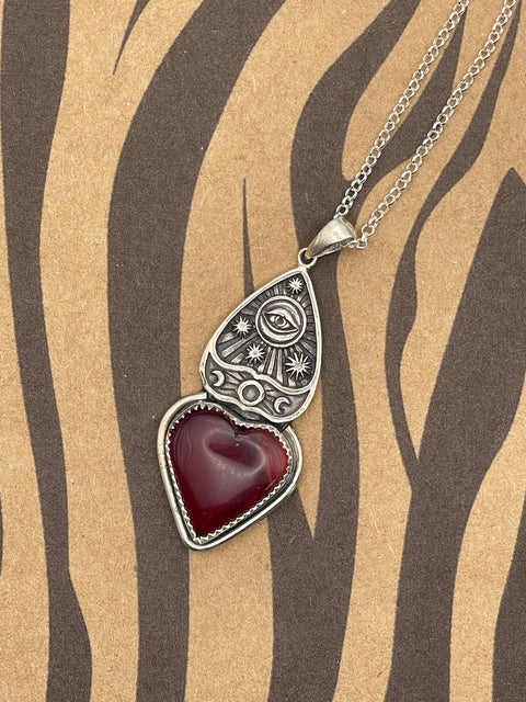 River - Red Rosarita Heart Pendant with Ouija Board Detail