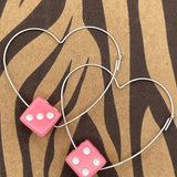 Zannie - Pink Dice Heart Hoop Earrings