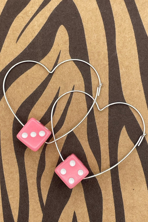 Zannie - Pink Dice Heart Hoop Earrings