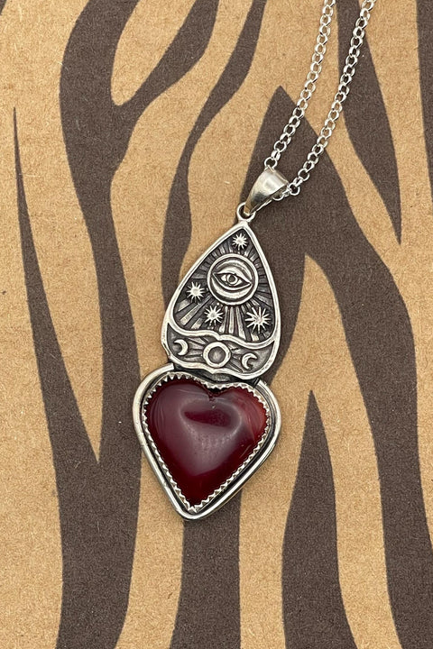 River - Red Rosarita Heart Pendant with Ouija Board Detail