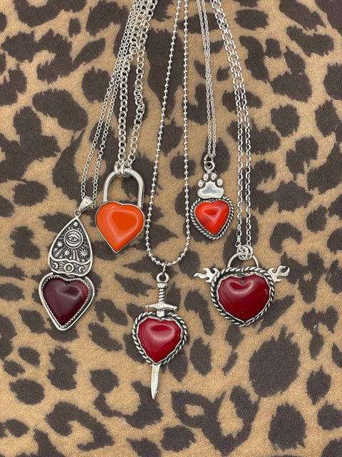 Rubi - Small Red Rosarita Heart Pendant Necklace with Paw Print