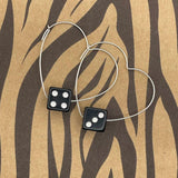 Zipper - Black Dice Sterling Silver Heart Hoops