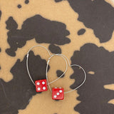 Zuri - Red Dice Sterling Silver Heart Hoops