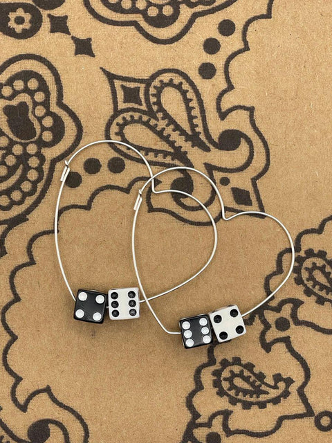 Zola - Black & White Dice Heart Hoops