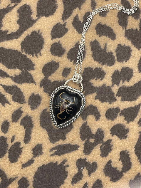 Warner - Golden Scorpion in Black Resin Heart Necklace