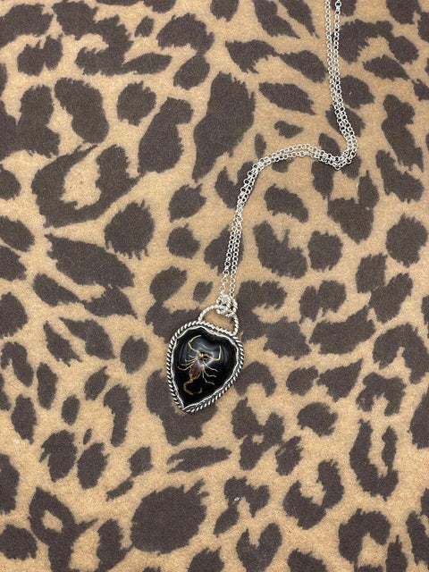 Warner - Golden Scorpion in Black Resin Heart Necklace