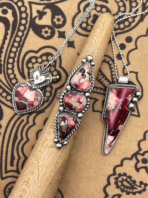 Emma - Red Buffalo Gemstone Lightning Bolt Pendant Necklace