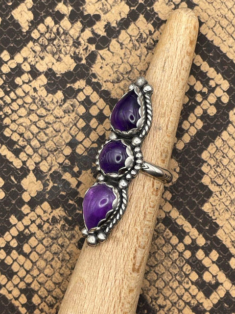 Kate - Purple Amethyst Triple Gemstone Ring