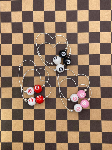 Slay - Mini Billiard 8-Ball Heart Shaped Hoop Earrings
