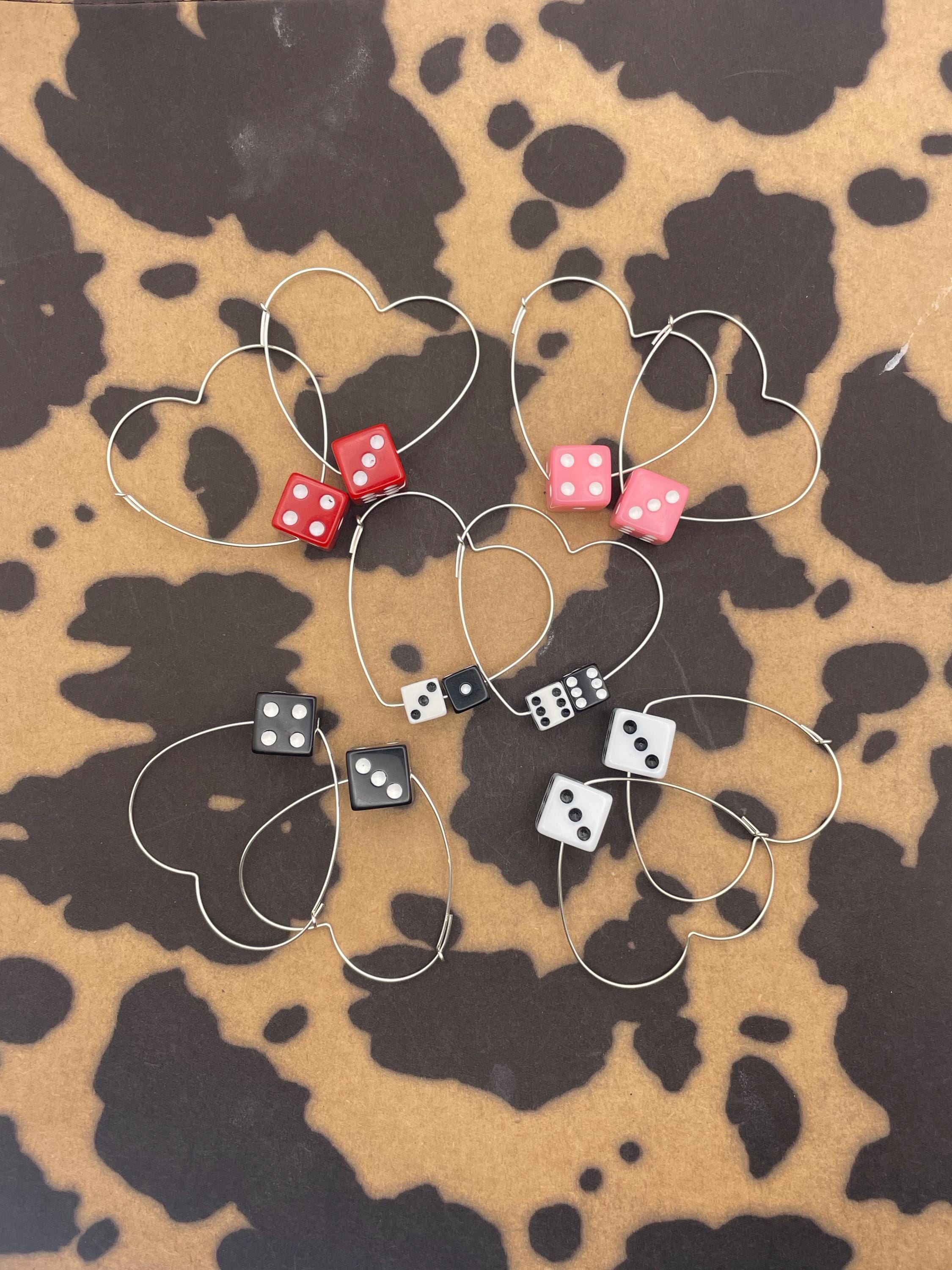 Zen - White Dice Sterling Silver Heart Shaped Hoops Earrings