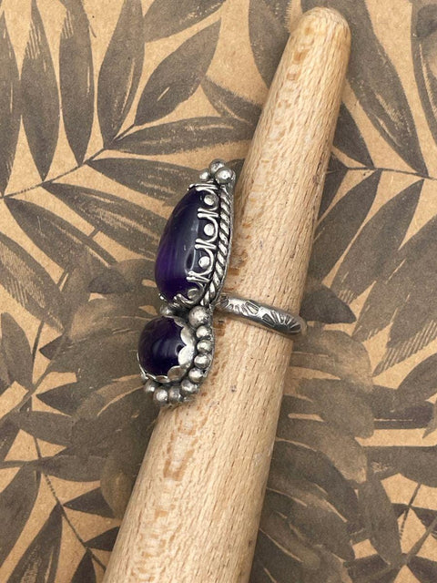 Kat - Purple Amethyst Double Gemstone Statement Ring