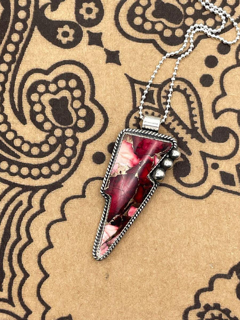 Emma - Red Buffalo Gemstone Lightning Bolt Pendant Necklace