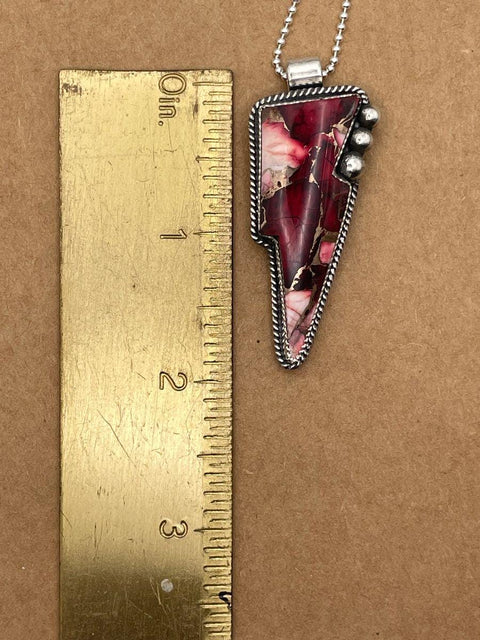 Emma - Red Buffalo Gemstone Lightning Bolt Pendant Necklace