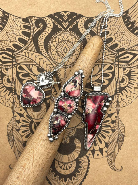 Emma - Red Buffalo Gemstone Lightning Bolt Pendant Necklace