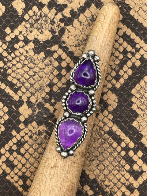 Kate - Purple Amethyst Triple Gemstone Ring