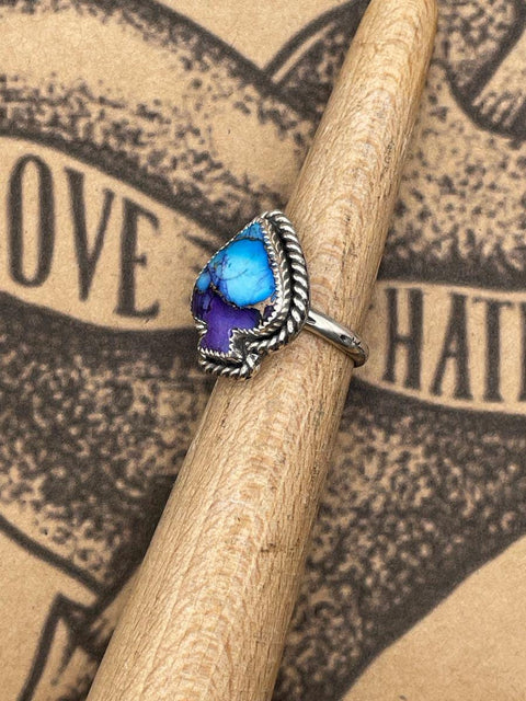 Kathy - Purple Dahlia Turquoise Spade Ring