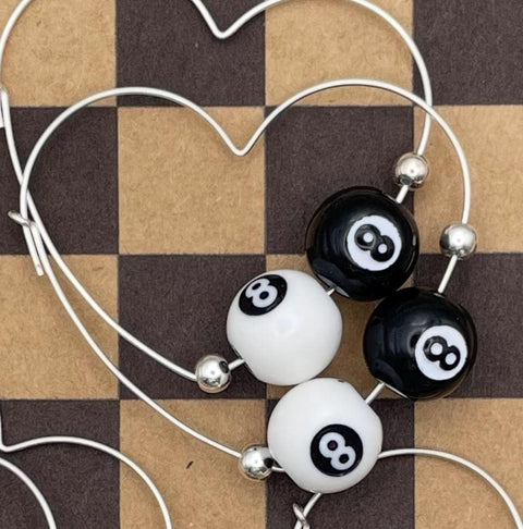 Slay - Mini Billiard 8-Ball Heart Shaped Hoop Earrings