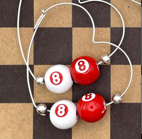 Slay - Mini Billiard 8-Ball Heart Shaped Hoop Earrings