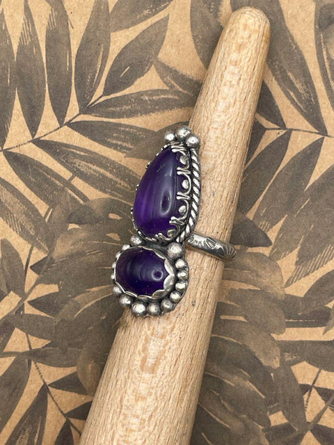 Kat - Purple Amethyst Double Gemstone Statement Ring