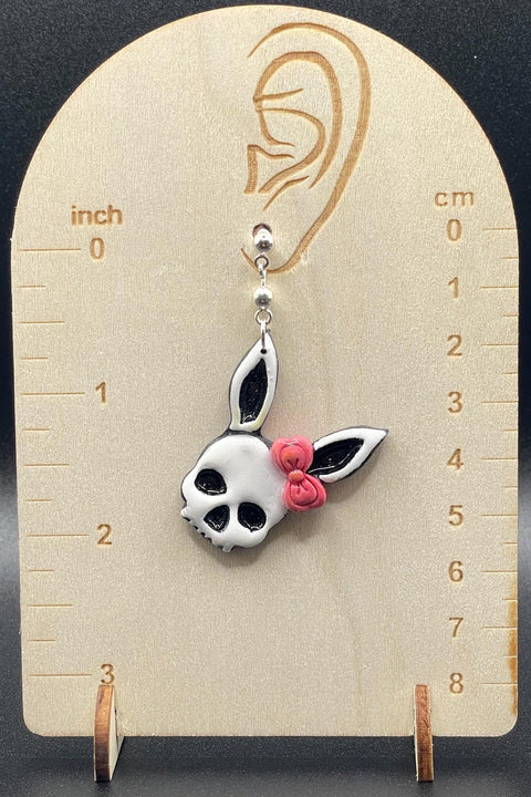 Tattoo - Skull Bunny Earrings: Handmade, Hand-Painted Polymer Clay