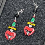 Tattoo - Heart with Dagger Earrings: Handmade Polymer Clay