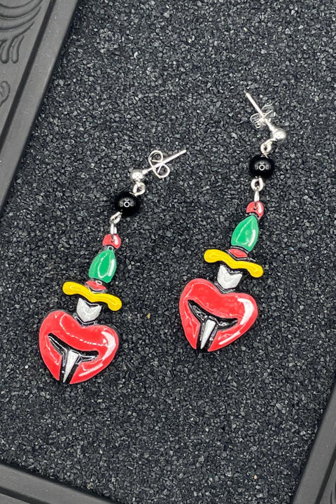 Tattoo - Heart with Dagger Earrings: Handmade Polymer Clay
