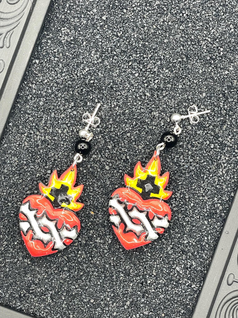 Tattoo - Sacred Heart Earrings: Handmade Polymer Clay