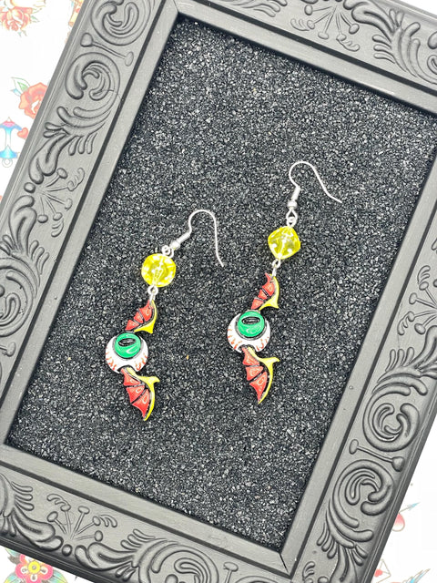 Tattoo - Eyeball Wing Earrings: Handmade Polymer Clay