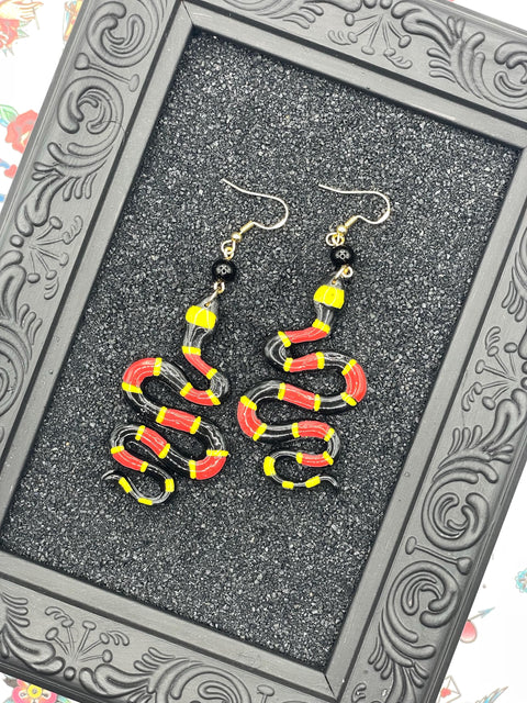 Tattoo - Coral Snake Earrings: Handmade Polymer Clay
