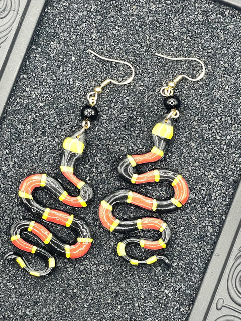 Tattoo - Coral Snake Earrings: Handmade Polymer Clay
