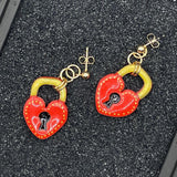 Tattoo - Heart Padlock Earrings: Handmade Polymer Clay