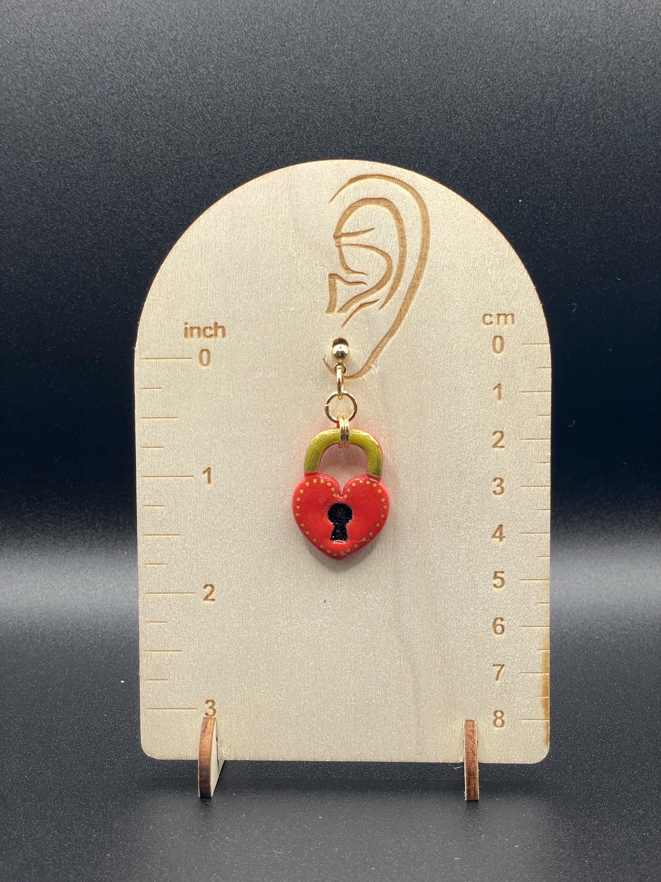 Tattoo - Heart Padlock Earrings: Handmade Polymer Clay