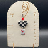 Vegas - Checkered Ace of Hearts Earrings with Mini Dice: Handmade Polymer Clay