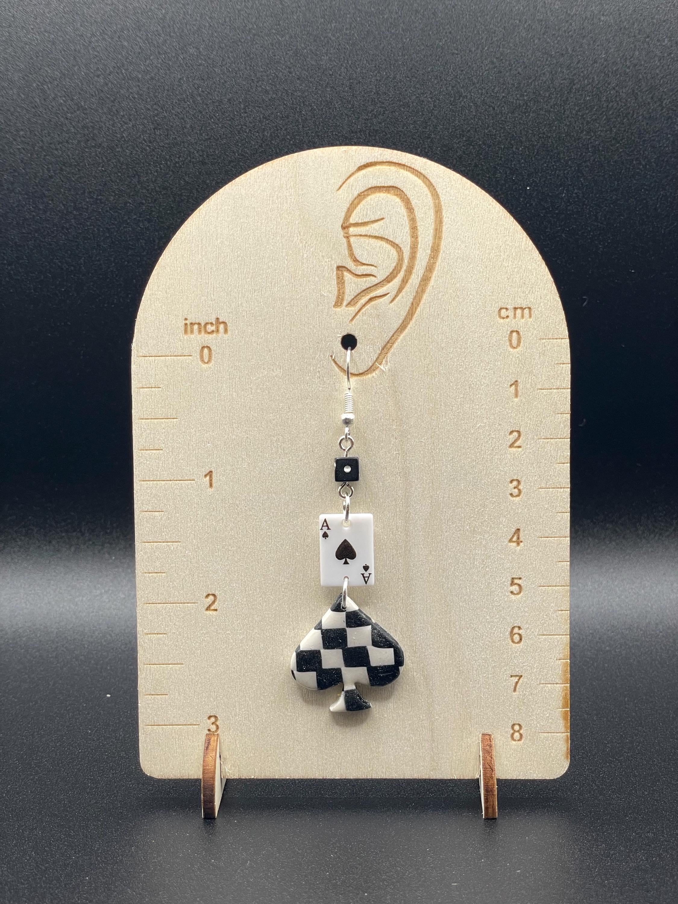 Vegas - Checkered Ace of Spades Earrings: Handmade Polymer Clay