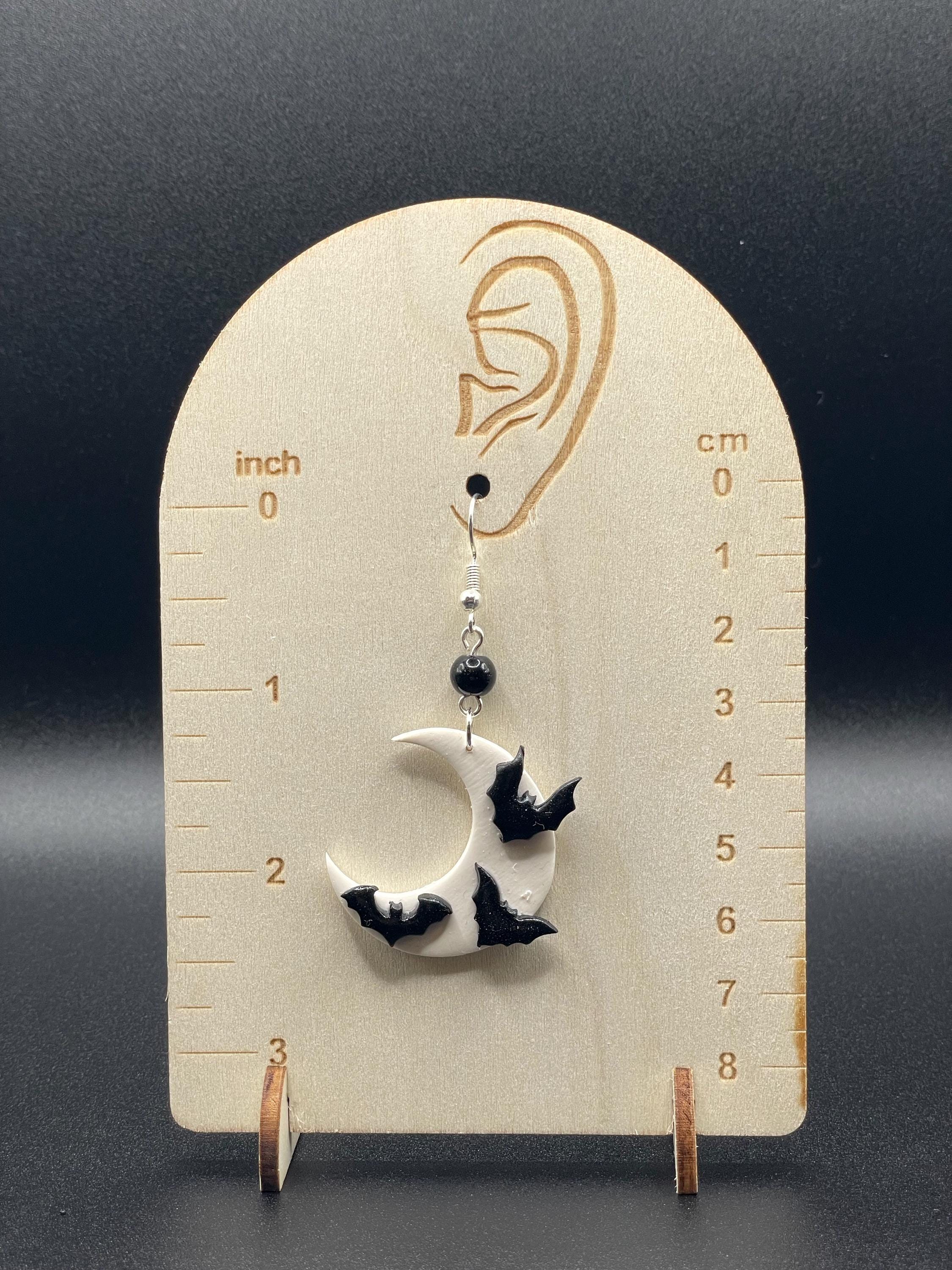 Salem - Moon & Bats Earrings: Handmade Polymer Clay