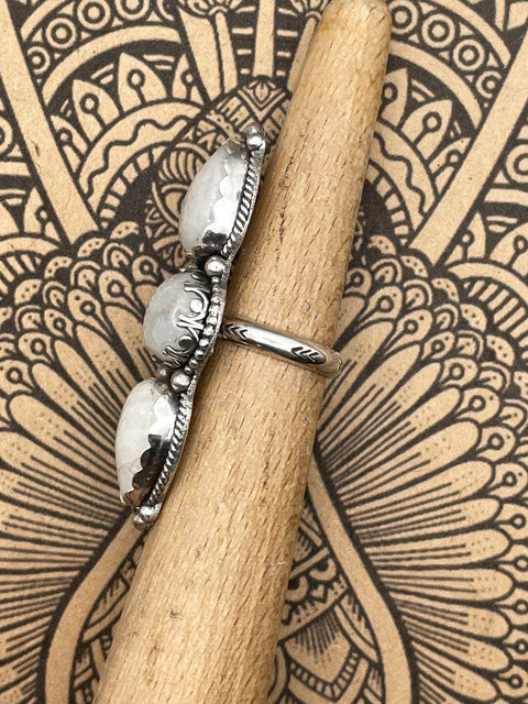 Gloria - Rainbow Moonstone Triple Gemstone Ring