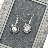 Tattoo - Billiard 8 Ball Dangle Earrings: Handmade Polymer Clay