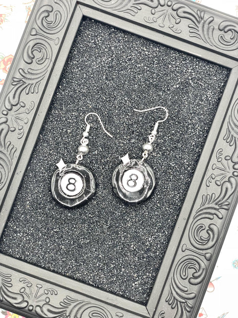 Tattoo - Billiard 8 Ball Dangle Earrings: Handmade Polymer Clay