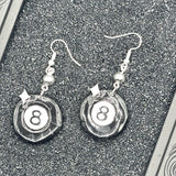 Tattoo - Billiard 8 Ball Dangle Earrings: Handmade Polymer Clay