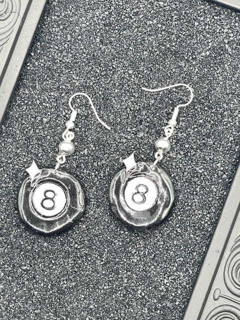 Tattoo - Billiard 8 Ball Dangle Earrings: Handmade Polymer Clay