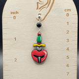 Tattoo - Heart with Dagger Earrings: Handmade Polymer Clay