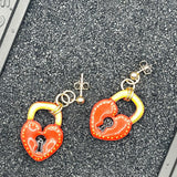 Tattoo - Heart Padlock Earrings: Handmade Polymer Clay